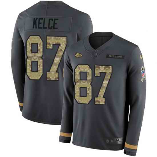 Nike Chiefs 87 Travis Kelce Anthracite Salute to Service Men s Stitched NFL Limited Therma Long Sleeve Jersey